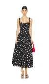 Cara Cara Santiago Smocked Tiered Polka-dot Cotton-poplin Midi Dress In Black
