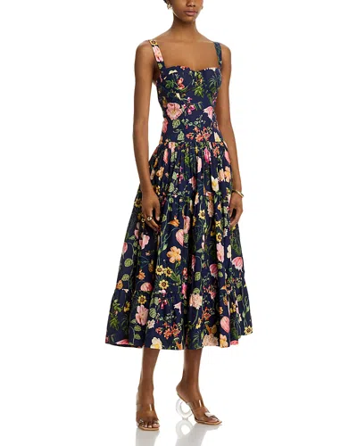 Cara Cara Santiago Floral Midi Dress In Stems Evening Blue