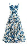 Cara Cara Santiago Bustier Tiered Floral Poplin Midi Dress In Blue