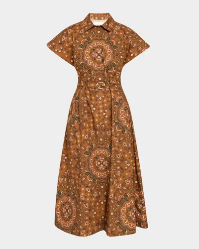 Cara Cara Sawyer Floral Cotton Poplin Midi Shirtdress In Brown