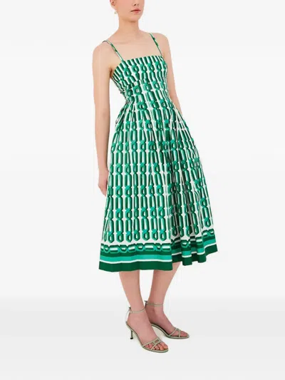 Cara Cara Sea Island Geometric-print Midi Dress In Green