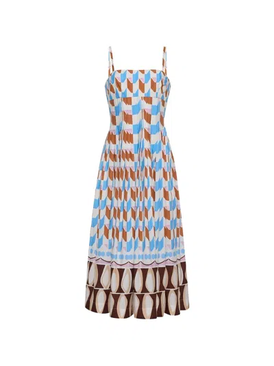 Cara Cara Sea Island Geometric-print Midi Dress In Blue