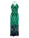 Cara Cara Shelter Island Fringed Jersey Halter Midi Dress In Green