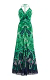 Cara Cara Shelter Island Fringed Jersey Halter Midi Dress In Green