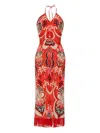 Cara Cara Shelter Island Fringed Patterned Maxi Dress In Red