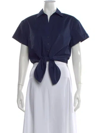 Pre-owned Cara Cara Short Sleeve Button-up Top In Blue