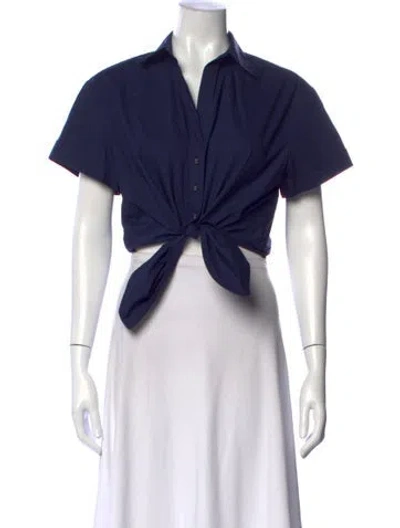 Pre-owned Cara Cara Short Sleeve Button-up Top In Blue