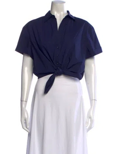 Pre-owned Cara Cara Short Sleeve Button-up Top In Blue