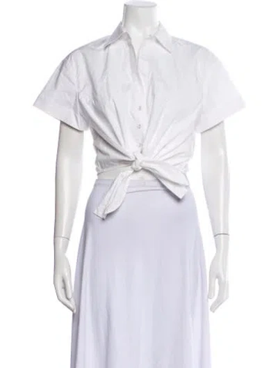 Pre-owned Cara Cara Short Sleeve Button-up Top In White