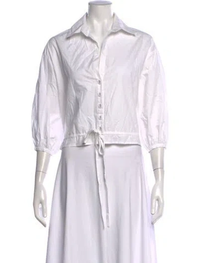 Pre-owned Cara Cara Short Sleeve Button-up Top In White