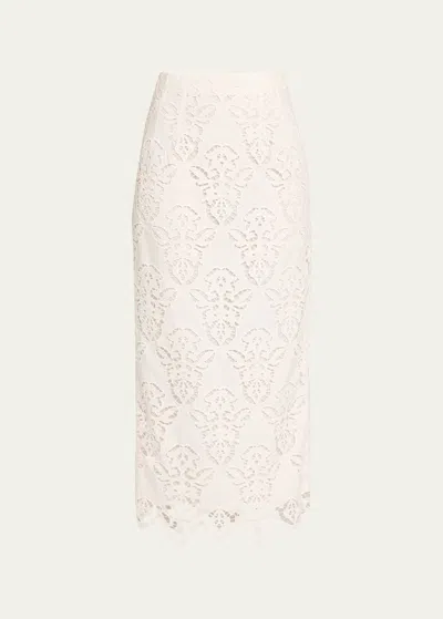 Cara Cara Sienna Cotton Lace Pencil Midi Skirt In White Scroll Emb