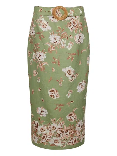 Cara Cara Sienna Floral-print Belted Skirt In Green