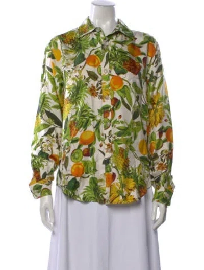 Pre-owned Cara Cara Silk Floral Print Blouse In Green