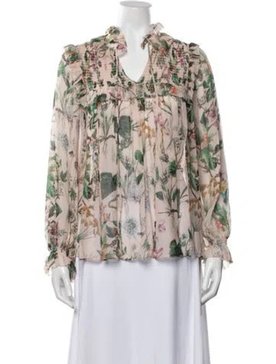 Pre-owned Cara Cara Silk Floral Print Blouse In Neutral