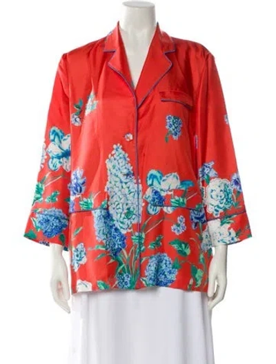 Pre-owned Cara Cara Silk Floral Print Blouse In Orange