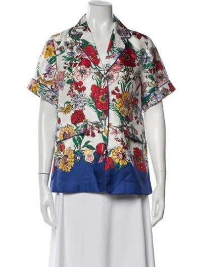 Pre-owned Cara Cara Silk Floral Print Button-up Top W/ Tags In White
