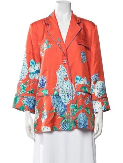 Pre-owned Cara Cara Silk Floral Print Jacket In Orange