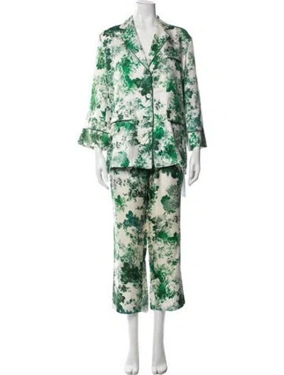 Pre-owned Cara Cara Silk Floral Print Pant Set In Green