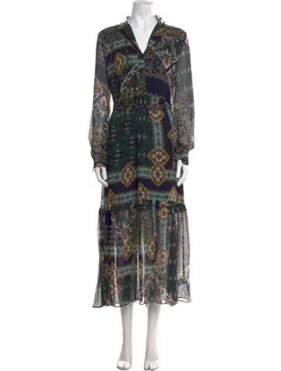 Pre-owned Cara Cara Silk Long Dress In Green