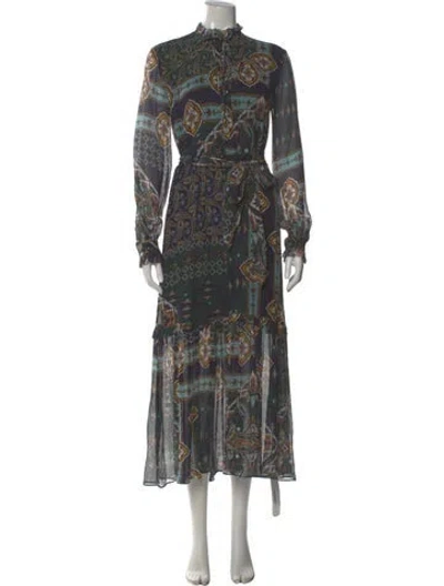 Pre-owned Cara Cara Silk Long Dress In Green