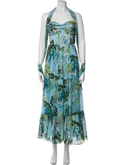 Pre-owned Cara Cara Silk Midi Length Dress In Blue