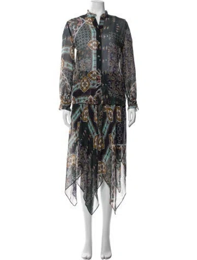 Pre-owned Cara Cara Silk Paisley Print Skirt Set In Blue/neutrals