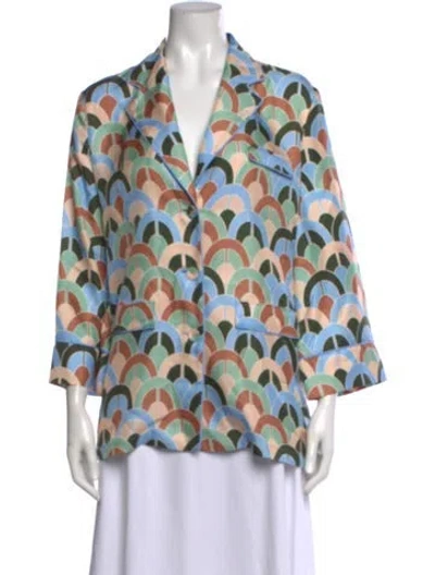 Pre-owned Cara Cara Silk Printed Button-up Top In Blue