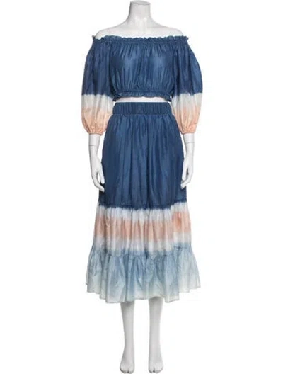 Pre-owned Cara Cara Silk Tie-dye Print Skirt Set In Blue
