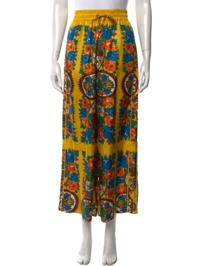Pre-owned Cara Cara Silk Wide Leg Pants In Yellow