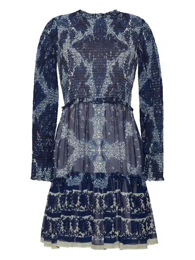 Cara Cara Smocked Ruffled Dress In Blue