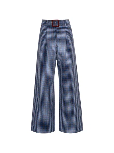 Cara Cara Soho Plaid Wool Trousers In Blue