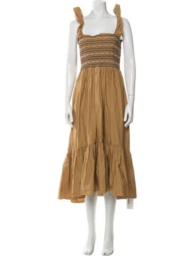 Pre-owned Cara Cara Square Neckline Long Dress In Brown