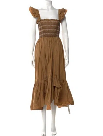 Pre-owned Cara Cara Square Neckline Long Dress In Brown