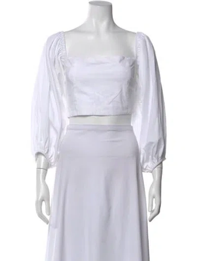 Pre-owned Cara Cara Square Neckline Long Sleeve Crop Top In White