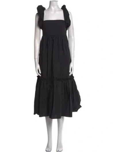 Pre-owned Cara Cara Square Neckline Midi Length Dress In Black