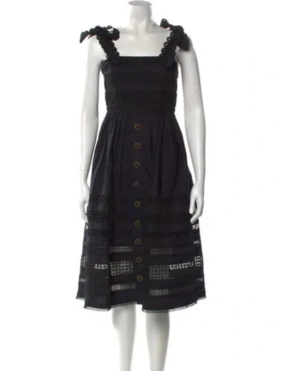 Pre-owned Cara Cara Square Neckline Midi Length Dress In Black