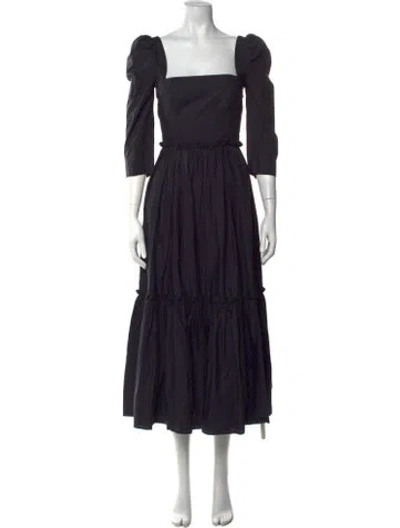Pre-owned Cara Cara Square Neckline Midi Length Dress In Blue