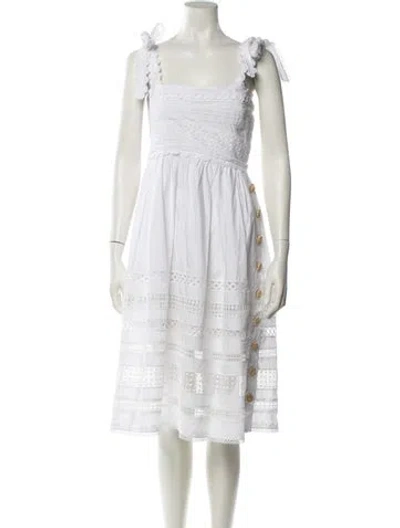 Pre-owned Cara Cara Square Neckline Midi Length Dress W/ Tags In White
