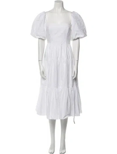 Pre-owned Cara Cara Square Neckline Midi Length Dress In White