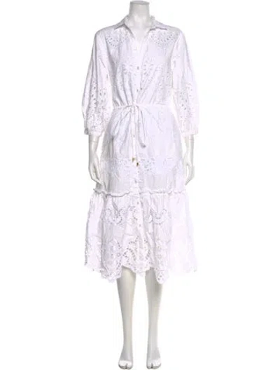 Pre-owned Cara Cara Square Neckline Midi Length Dress In White