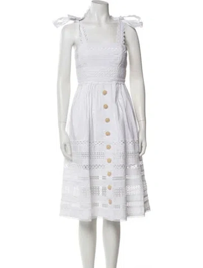 Pre-owned Cara Cara Square Neckline Midi Length Dress In White