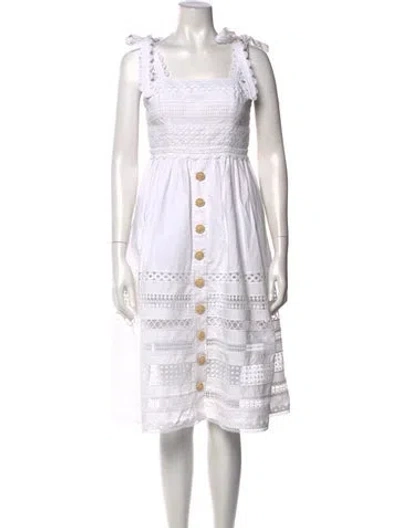 Pre-owned Cara Cara Square Neckline Midi Length Dress In White