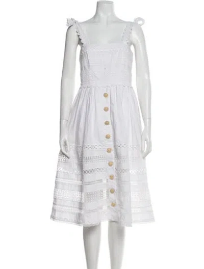 Pre-owned Cara Cara Square Neckline Midi Length Dress In White