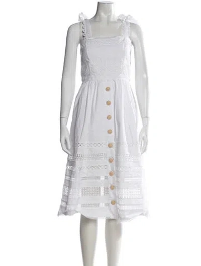 Pre-owned Cara Cara Square Neckline Midi Length Dress In White