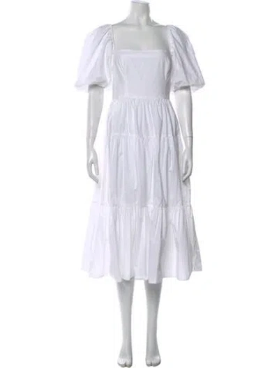 Pre-owned Cara Cara Square Neckline Midi Length Dress In White