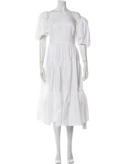 Pre-owned Cara Cara Square Neckline Midi Length Dress In White