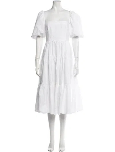 Pre-owned Cara Cara Square Neckline Midi Length Dress In White