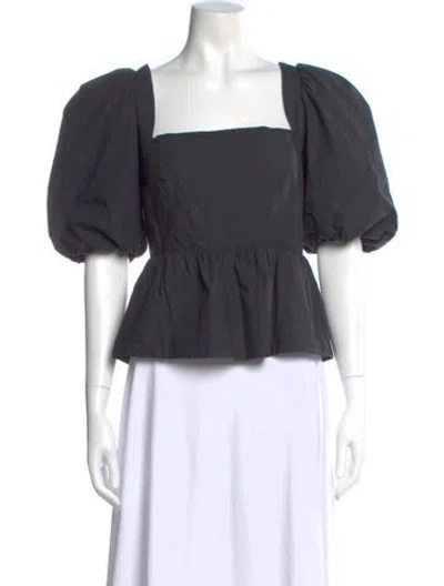 Pre-owned Cara Cara Square Neckline Short Sleeve Blouse In Gray