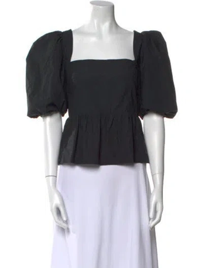Pre-owned Cara Cara Square Neckline Short Sleeve Crop Top In Black