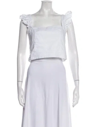 Pre-owned Cara Cara Square Neckline Short Sleeve Crop Top In White